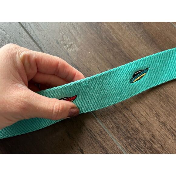 Pink Dolphin Duck Canvas Teal Colorful Embroidered Speed Boats Adjustable Belt - Picture 11 of 11